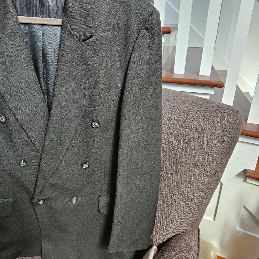 Gianfranco Ruffini Italy 100% Wool Double Breasted Olive Suit 43R / 35.5X31.25 - Picture 13 of 14